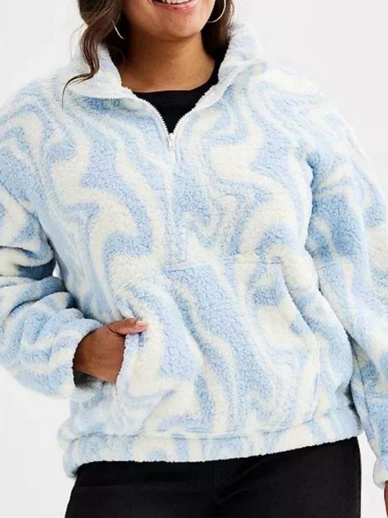 SO Tops - NEW WITH TAGS: SO Women's Blue & White Fleece Quarter-Zip Pullover Sweater